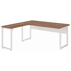 Mesa em L PÉ QUADRO (Mesa 1,70m + Mesa Auxiliar) - S/ Gavetas - WORKSTART - NOGAL SEVILHA/BRANCO - 34331