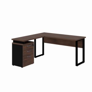 Mesa Escritório em “L” c/ Gaveteiro 1,50×1,50m MARSALA/PRETO - 34440