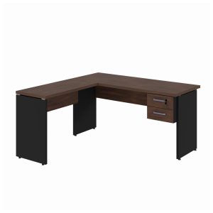 Mesa em "L" (Mesa 1,50m + Mesa Auxiliar) - C/ 02 GAVETAS MARSALA / PRETO - 23477
