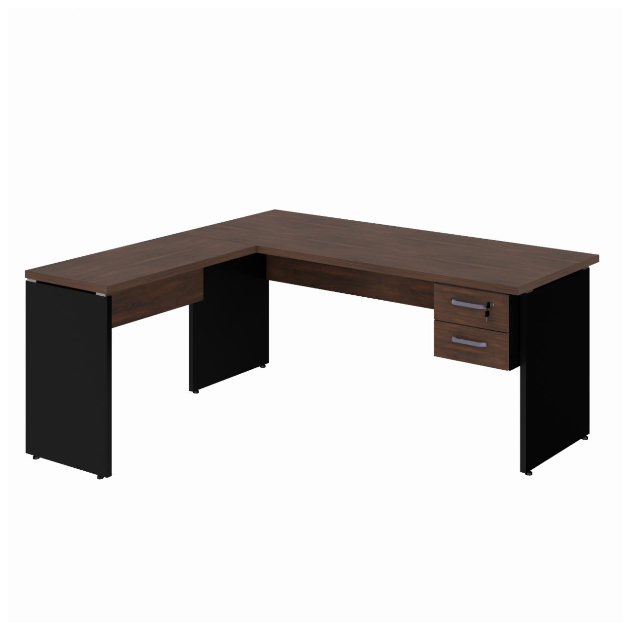Mesa em "L" (Mesa 1,70m + Mesa Auxiliar) c/ 02 Gavetas - - Marsala / Preto - 23479