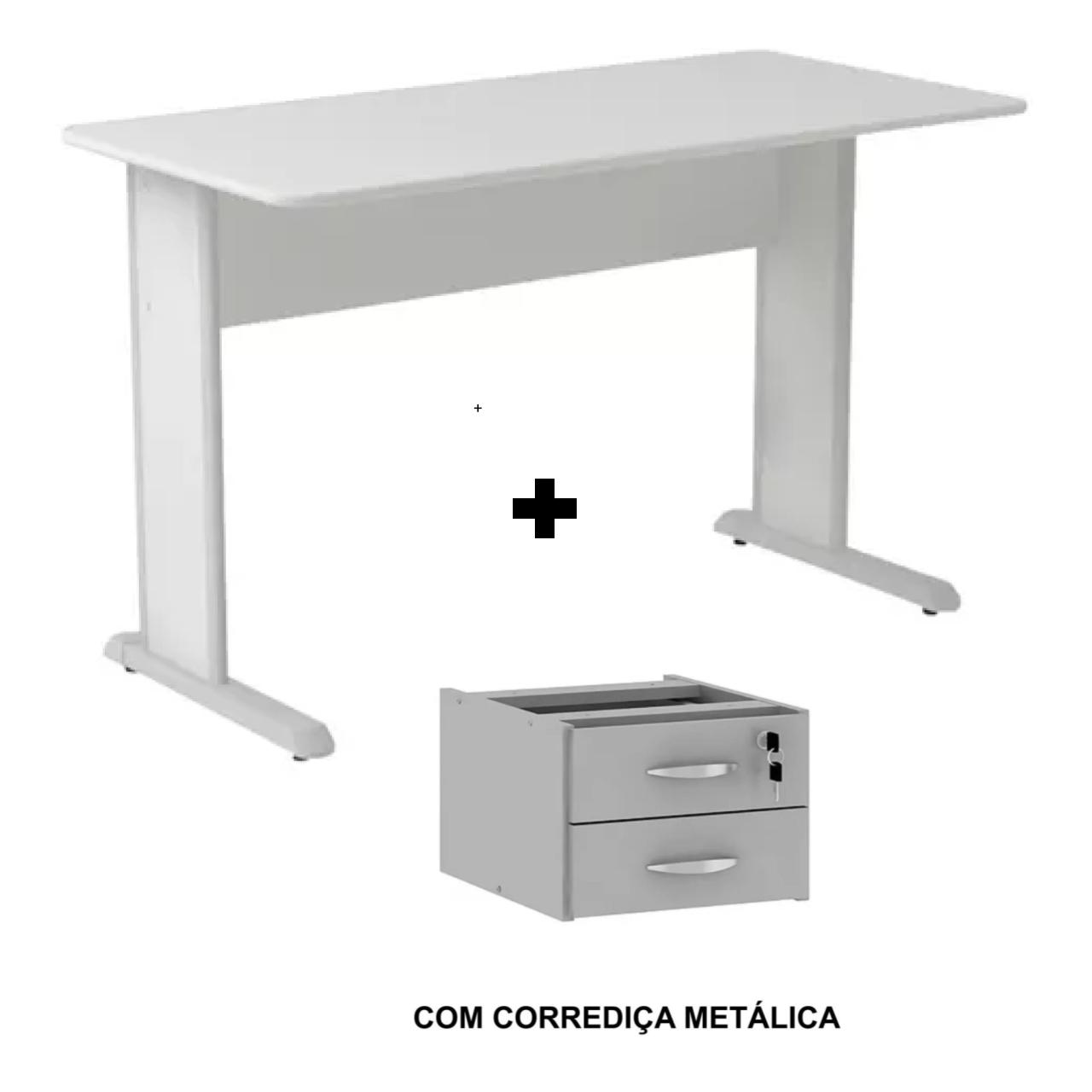 Mesa Escritório 1,20x0,60m - Com Gavetas - MAXXI - CINZA/CINZA - 53084