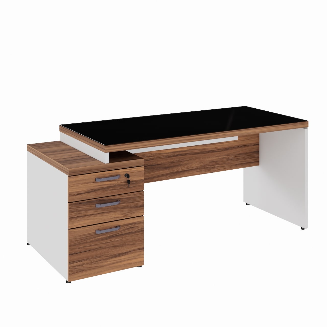 Mesa para Escritório com VIDRO FUMÊ – 1,92x0,70m - NOGAL SEVILHA/BRANCO – 34430
