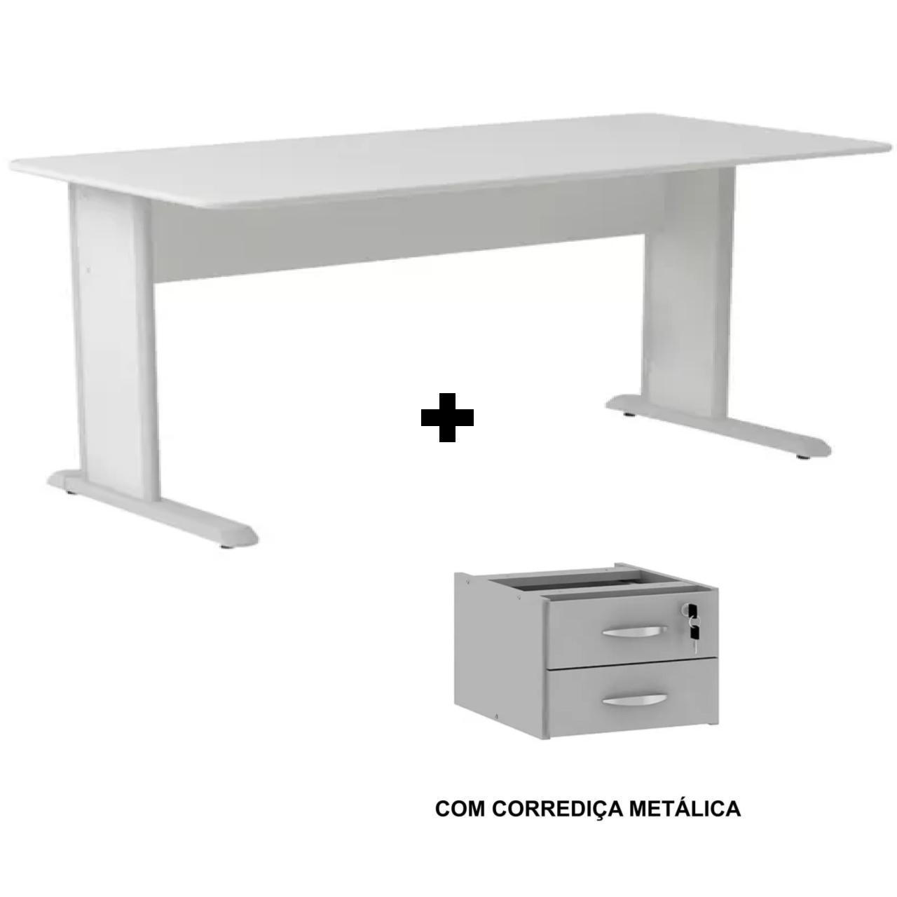 Mesa Escritório 1,50x0,60m com GAVETAS - MAXXI - CINZA/CINZA - 53082